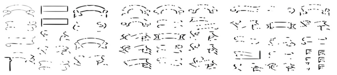 Variety of decorative banners and ribbons in different shapes arranged neatly on a white background 
