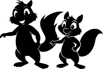 Vector art of two cute squirrel standing with big tails