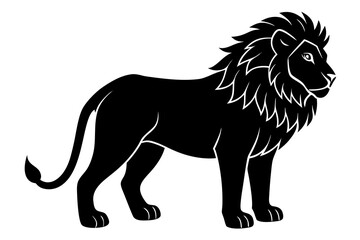 Illustration of a lion standing in black color