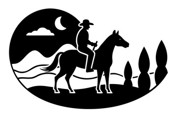 Vector art of cowboy riding horse in the night illustration