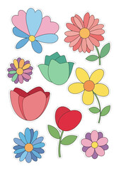 Cute Flat Pastel Flower and Bud Sticker Collection