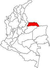 Obraz premium A detailed vector map of Colombia highlighting the Arauca department. Perfect for data visualization, presentations, and educational infographics.