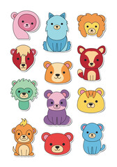 Cute Cartoon Flat Animal Stickers Collection for Kids