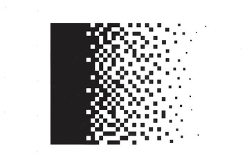 Black rectangle pixelation pattern isolated on white background, dispersion effect graphic design element for various creative Projects 
