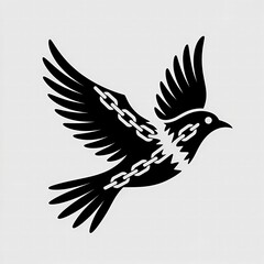 Obraz premium A flying bird with a broken chain, symbolizing freedom