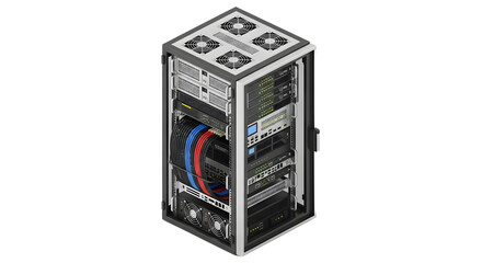 Obraz premium Server Rack with Multiple Network and Power Equipment in Data Center Environment