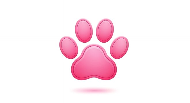 Pink Glossy Animal Paw Print Icon on White Background - Powered by Adobe