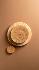 Wooden Circular Plates on Beige Background.