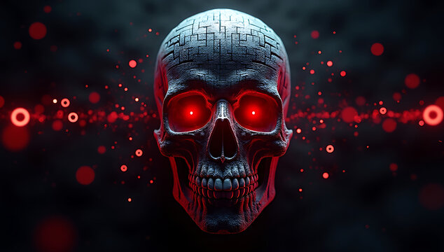 A Close-up of a Terrifying Glowing Red Skull