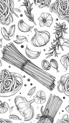 Black and white pasta and herbs