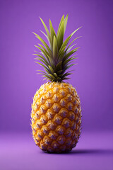 Vibrant pineapple displayed against a purple background, highlighting its texture and color