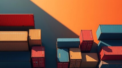 Fototapeta premium Colorful shipping containers arranged in an abstract aerial-inspired composition.