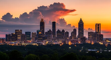 Obraz premium Dramatic Atlanta skyline panorama at twilight with cloud formations