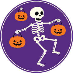 Halloween Vector Illustration &ndash; Spooky Pumpkin, Ghost, Witch, Haunted House, Skeleton, Black Cat, Flat Cartoon Design