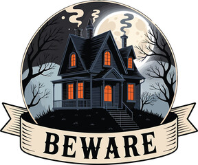 Halloween Vector Illustration &ndash; Spooky Pumpkin, Ghost, Witch, Haunted House, Skeleton, Black Cat, Flat Cartoon Design