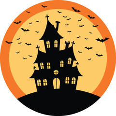Halloween Vector Illustration &ndash; Spooky Pumpkin, Ghost, Witch, Haunted House, Skeleton, Black Cat, Flat Cartoon Design