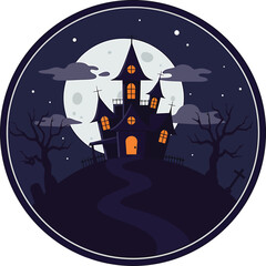 Halloween Vector Illustration &ndash; Spooky Pumpkin, Ghost, Witch, Haunted House, Skeleton, Black Cat, Flat Cartoon Design