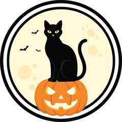 Halloween Vector Illustration &ndash; Spooky Pumpkin, Ghost, Witch, Haunted House, Skeleton, Black Cat, Flat Cartoon Design