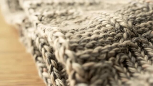 Detailed texture of a cozy hand-knitted woolen fabric pattern