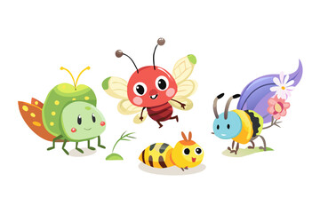 Obraz premium Group of cute cartoon insects smiling and playing