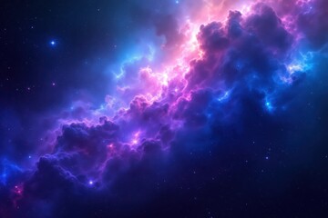 Obraz premium A vibrant display of cosmic clouds, illuminated by nebulae, showcases a vast expanse of space, filled with stars and glowing nebulous formations.