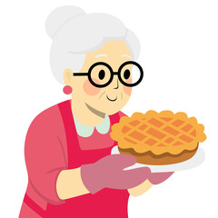 Grandmother Holding Homemade Pie Illustration
