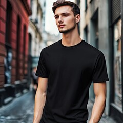 Urban male model in black t-shirt