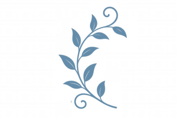 Delicate blue vine design featuring multiple leaves and a decorative swirl, creating an elegant floral graphic element