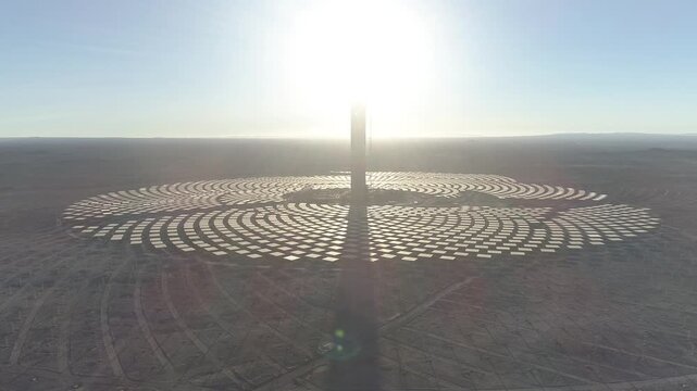 Aerial drone videos of the Cerro Dominador solar thermal power plant under construction in the Atacama Desert, Chile