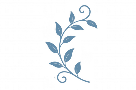 Delicate blue vine design featuring multiple leaves and a decorative swirl, creating an elegant floral graphic element
