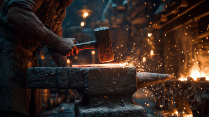 A blacksmith forging red-hot metal on an anvil, a business metaphor for shaping raw data into a valuable product.