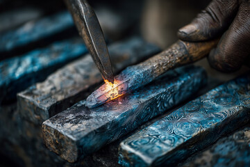 A blacksmith forge-welding patterned steel, a metaphor for data fusion or a successful M&A.