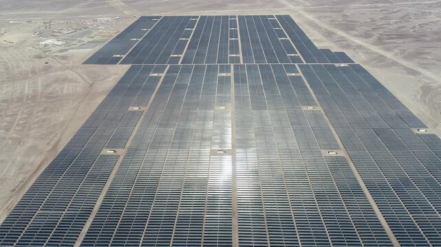 Aerial drone videos of the Cerro Dominador solar thermal power plant under construction in the Atacama Desert, Chile