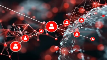 Abstract digital network connecting users across a globe with glowing nodes and lines in a dark background - Powered by Adobe