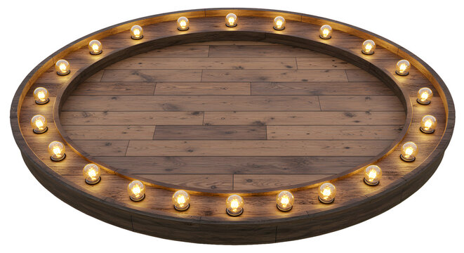 Rustic charm meets radiant glow, an inviting wooden stage bathed in warm light, perfect for product displays, presentations, and captivating performances