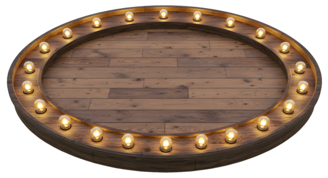 Rustic charm meets radiant glow, an inviting wooden stage bathed in warm light, perfect for product displays, presentations, and captivating performances