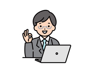 パソコンの操作をするビジネスパーソンのイラスト素材