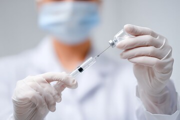 Doctor preparing syringe with vaccine for injection