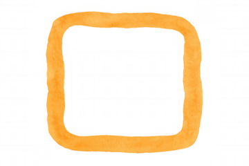 Orange watercolor hand drawn rounded square frame creating a border with rough edges on transparent background