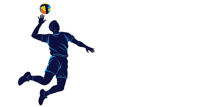 Dynamic graphic illustration of a male volleyball player performing a powerful spike during a match
