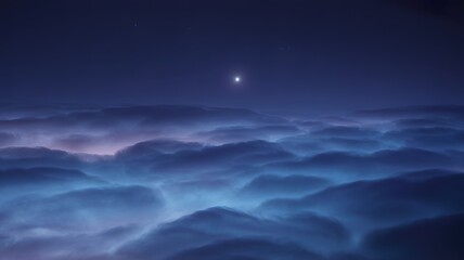 Distant star shining above a sea of glowing clouds at night