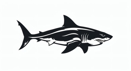 Fototapeta premium Vector illustration of a dangerous great white shark swimming in the wild blue ocean