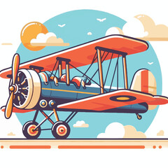 biplane, airplane, plane, aircraft, air, propeller, flight, sky, vintage, aeroplane, old, fly, retro, aviation, transport, wing, pilot, travel, illustration, red, background, vector, transportation, w