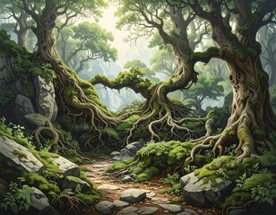 Lush, ancient forest path