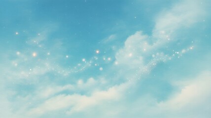 Dreamy soft blue sky with wispy clouds and gentle sparkles