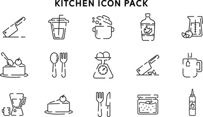 Kitchen Icon Pack: Minimal Line Art Set of Cooking Tools, Appliances, and Food Icons