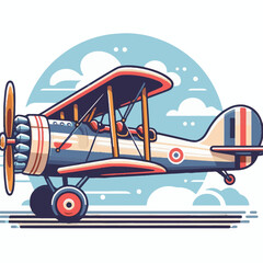 biplane, airplane, plane, aircraft, air, propeller, flight, sky, vintage, aeroplane, old, fly, retro, aviation, transport, wing, pilot, travel, illustration, red, background, vector, transportation, w