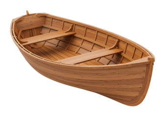 Exquisite wooden rowboat with detailed craftsmanship, perfect for nautical designs, maritime themes, and vintage boating projects, ideal for adventure concepts