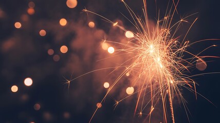 Sparkler bursts with light against bokeh background. Captures holiday magic, celebration concept. Suitable for marketing, event promotions, web banners.