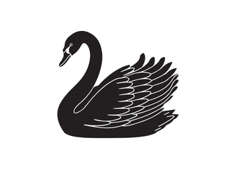Swan on lake silhouette vector logo design isolated on white background.